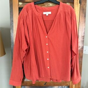 LOFT Women's Red Clay Button-Down Top